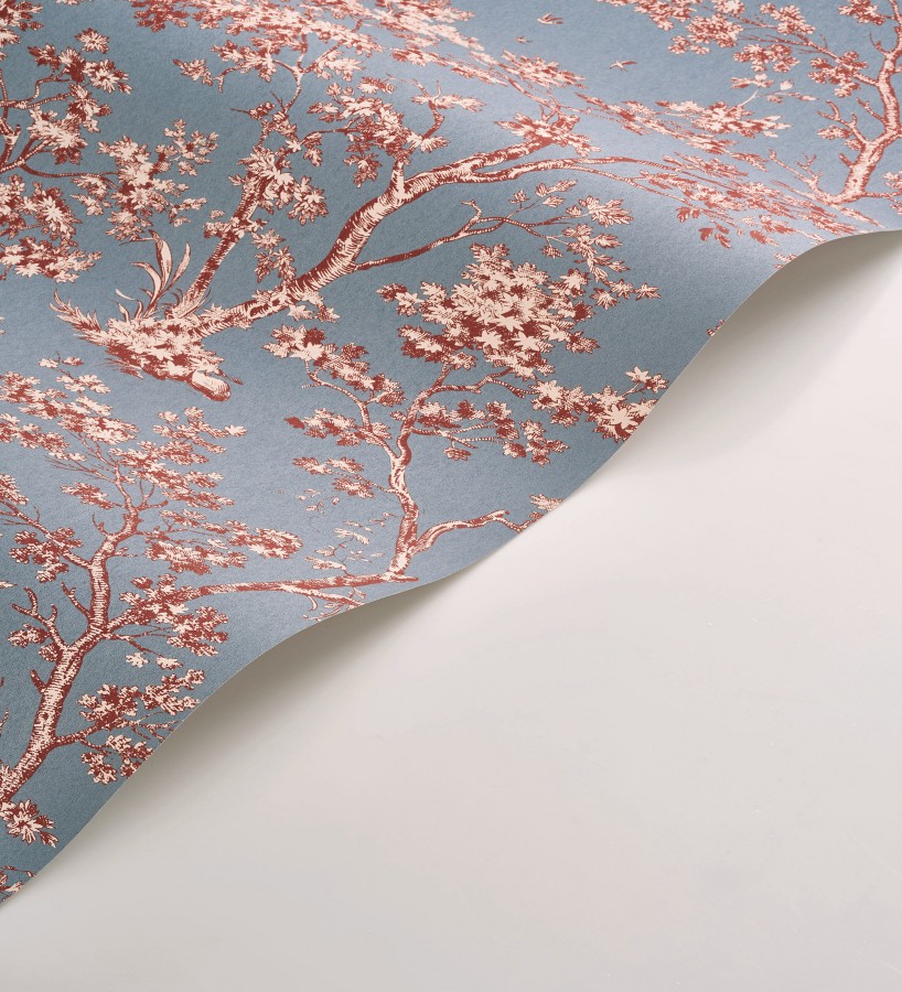 Papel pintado de árboles y ramas estilo toile de jouy fondo azul crepúsculo  Nantes Arboreal 684432