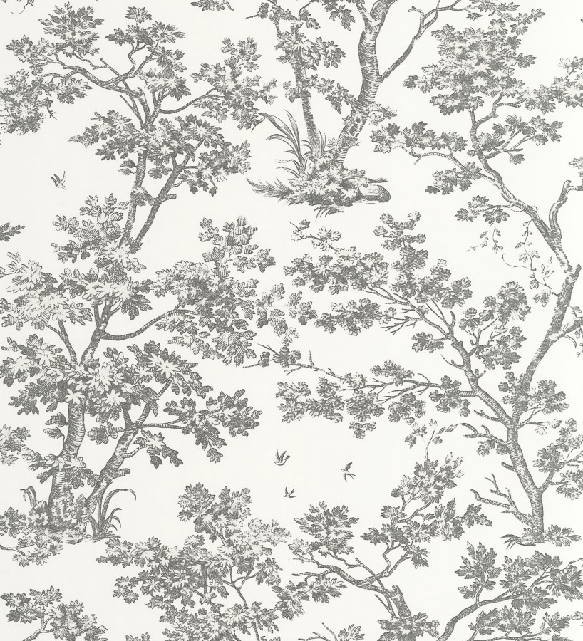 Papel pintado de árboles y ramas estilo toile de jouy fondo blanco  Nantes Arboreal 684435
