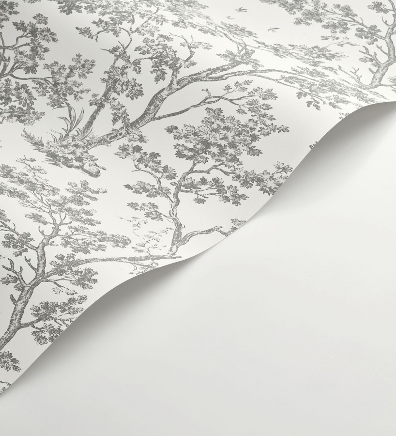 Papel pintado de árboles y ramas estilo toile de jouy fondo blanco  Nantes Arboreal 684435