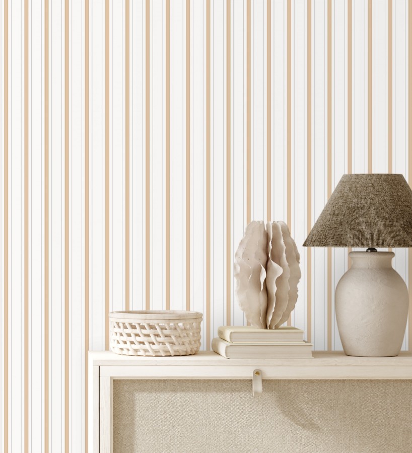 Papel pintado rayas clásicas finas ocre  Albert Stripes 684437