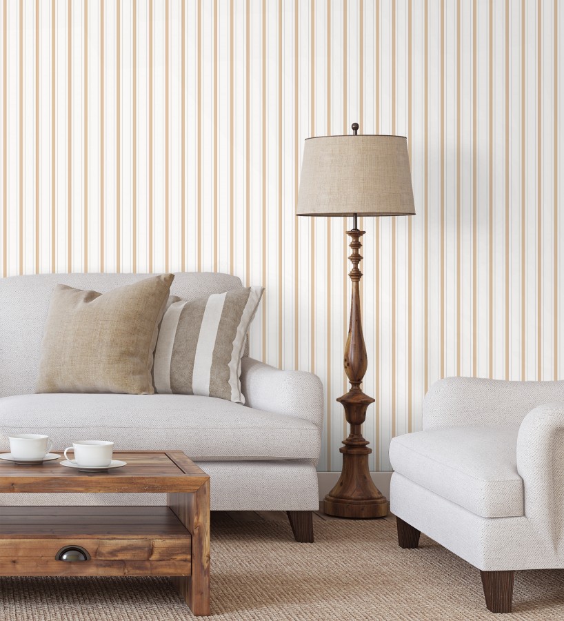 Papel pintado rayas clásicas finas ocre  Albert Stripes 684437