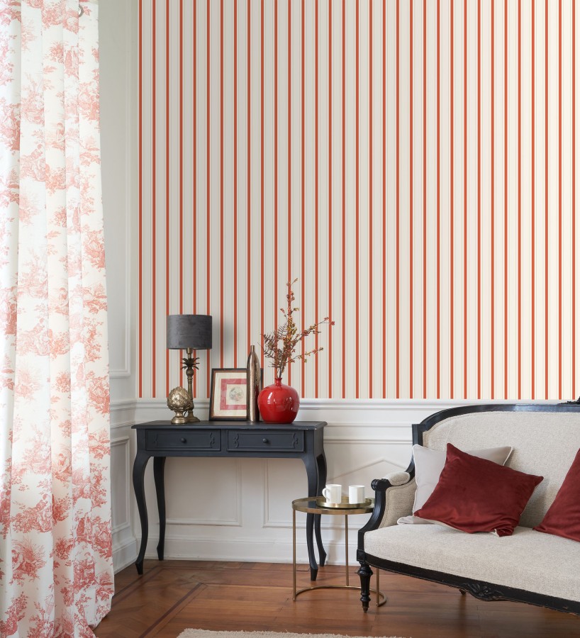 Papel pintado rayas clásicas finas en rojo  Albert Stripes 684440