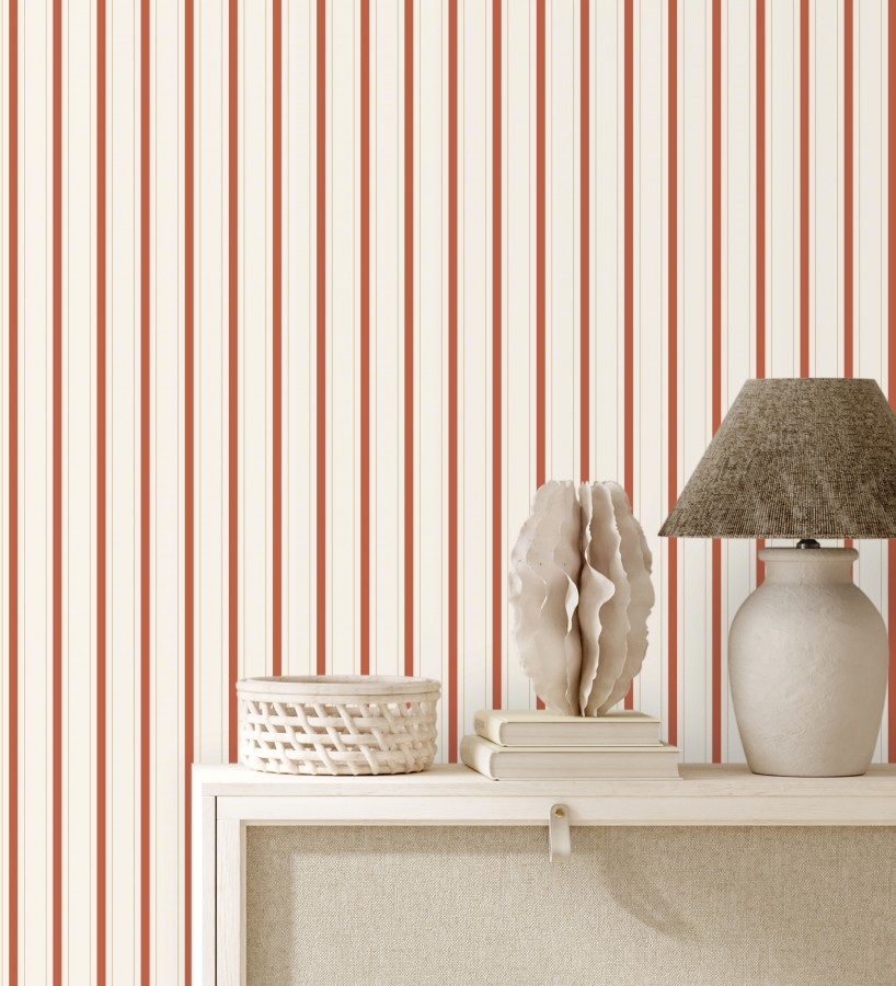 Papel pintado rayas clásicas finas en rojo  Albert Stripes 684440
