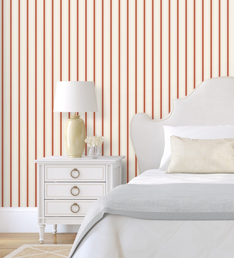 Papel pintado rayas clásicas finas en rojo  Albert Stripes 684440