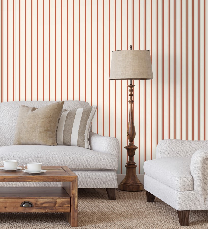Papel pintado rayas clásicas finas en rojo  Albert Stripes 684440