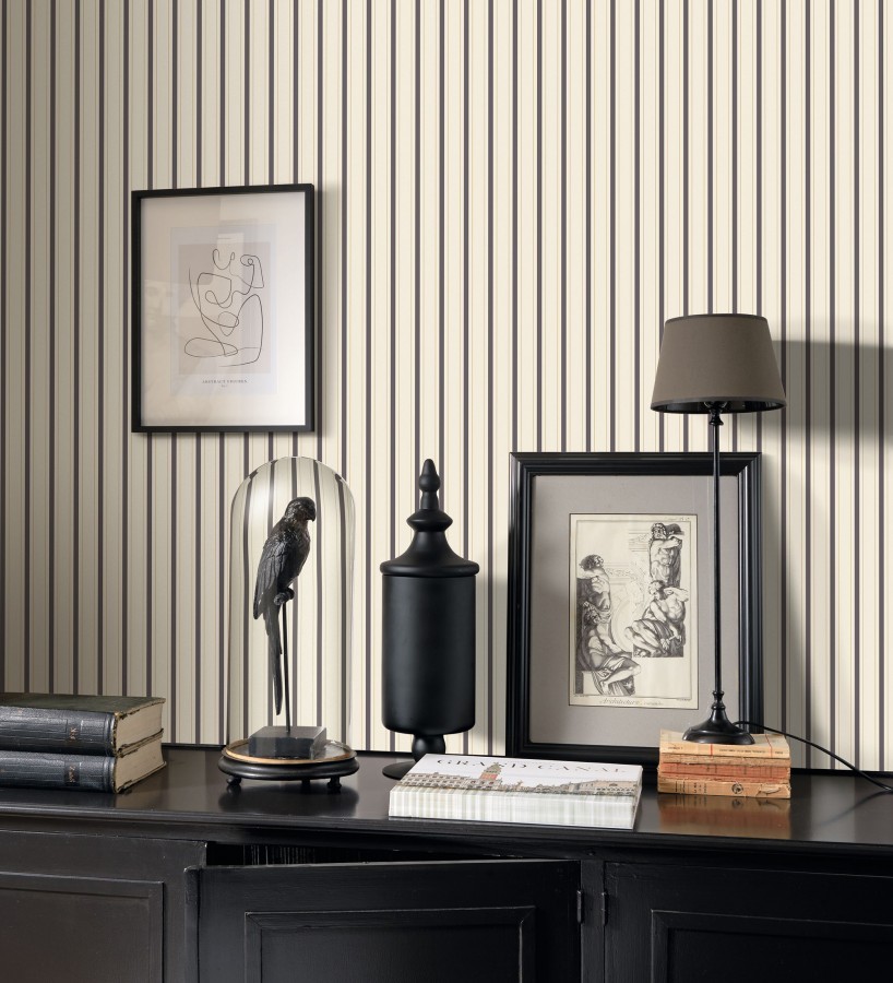 Papel pintado rayas clásicas finas gris carbón  Albert Stripes 684441