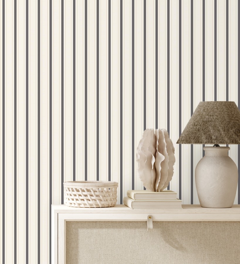 Papel pintado rayas clásicas finas gris carbón  Albert Stripes 684441
