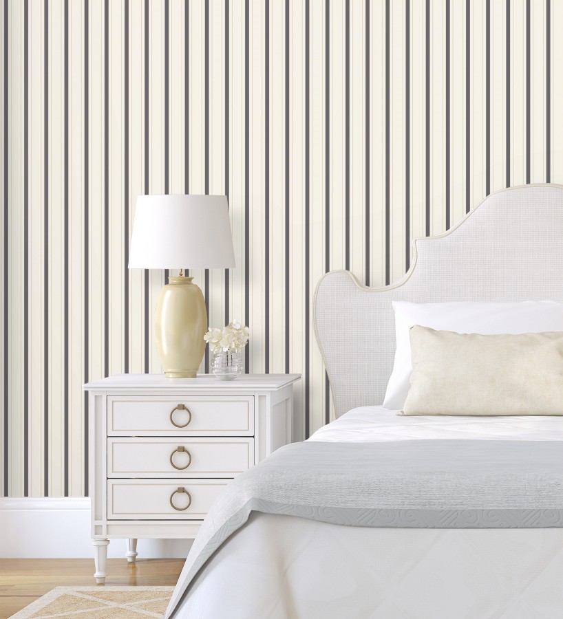 Papel pintado rayas clásicas finas gris carbón  Albert Stripes 684441