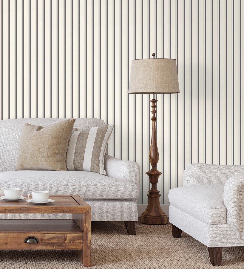 Papel pintado rayas clásicas finas gris carbón  Albert Stripes 684441