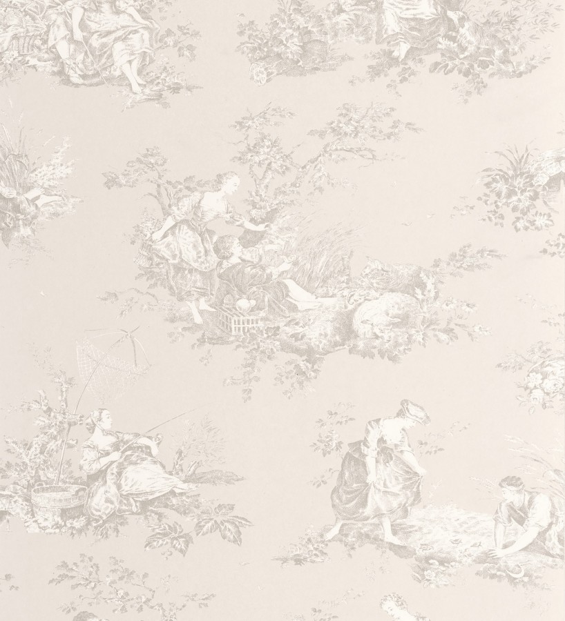 Papel pintado Toile de Jouy beige sobre beige nácar estilo francés  Chambord 684442