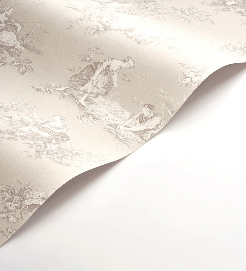 Papel pintado Toile de Jouy beige sobre beige nácar estilo francés  Chambord 684442