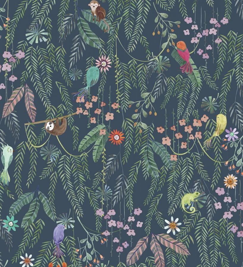 Papel pintado selva mágica de pájaros y flores  Seine Eden 684451