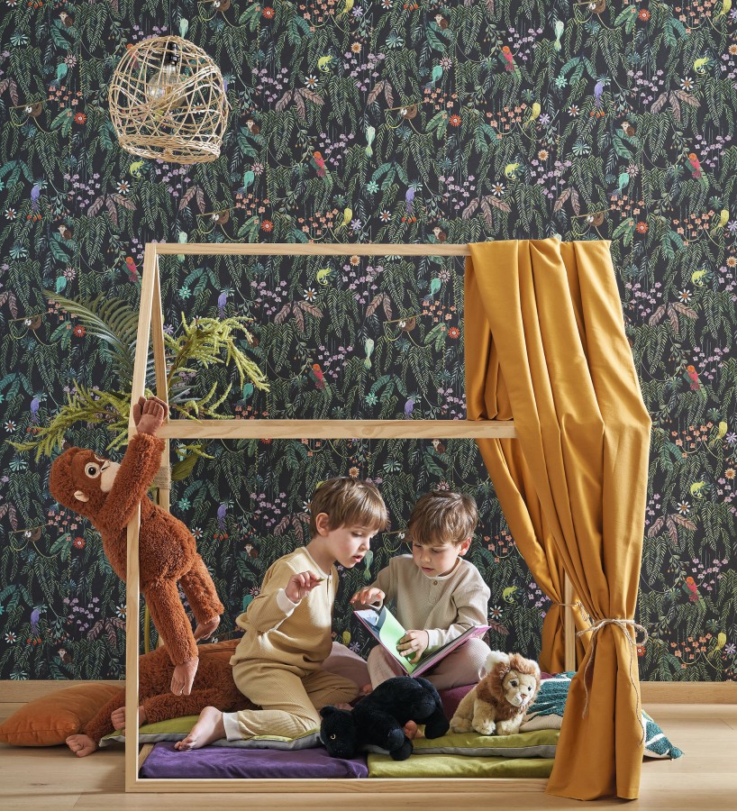 Papel pintado selva mágica de pájaros y flores  Seine Eden 684451
