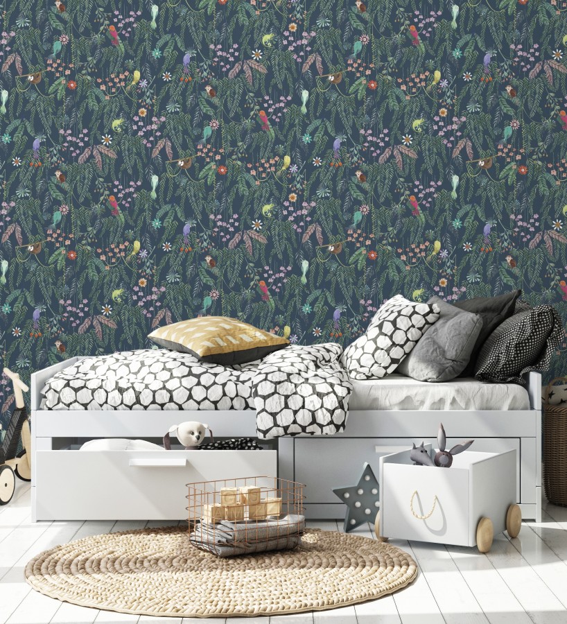 Papel pintado selva mágica de pájaros y flores  Seine Eden 684451
