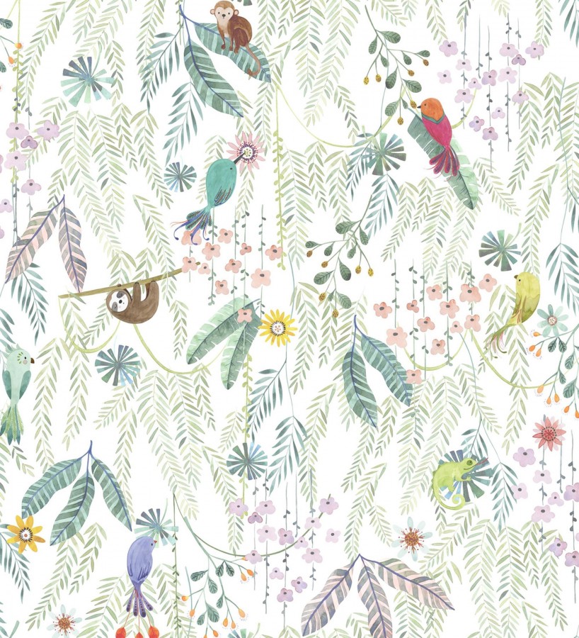 Papel pintado selva mágica de pájaros y flores  Seine Eden 684452