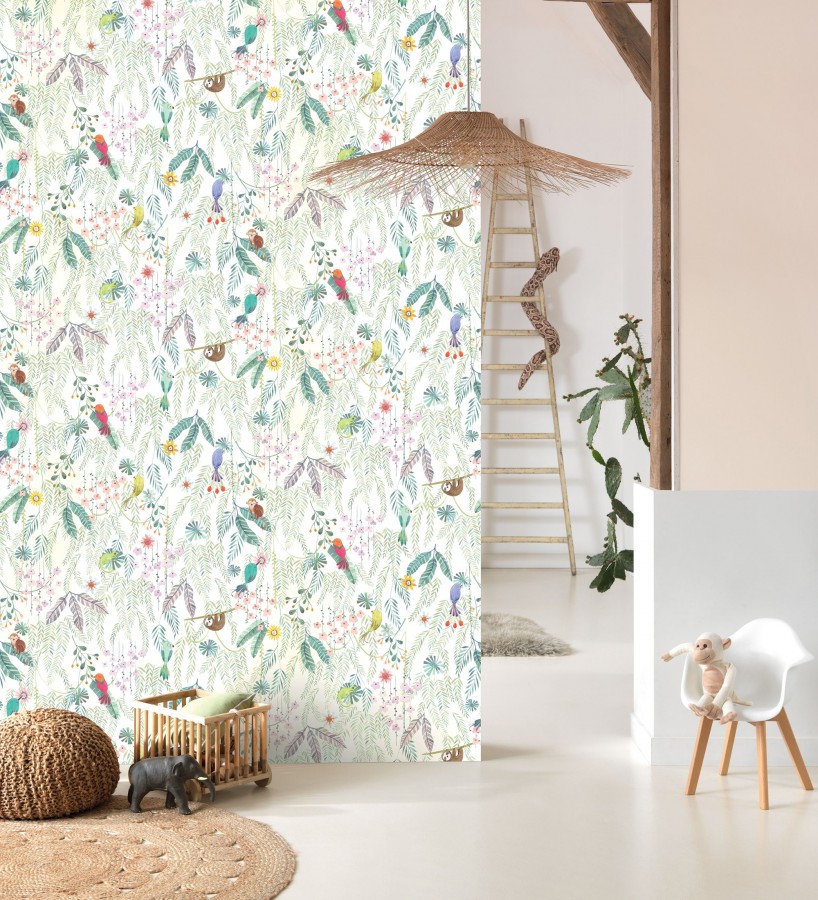 Papel pintado selva mágica de pájaros y flores  Seine Eden 684452