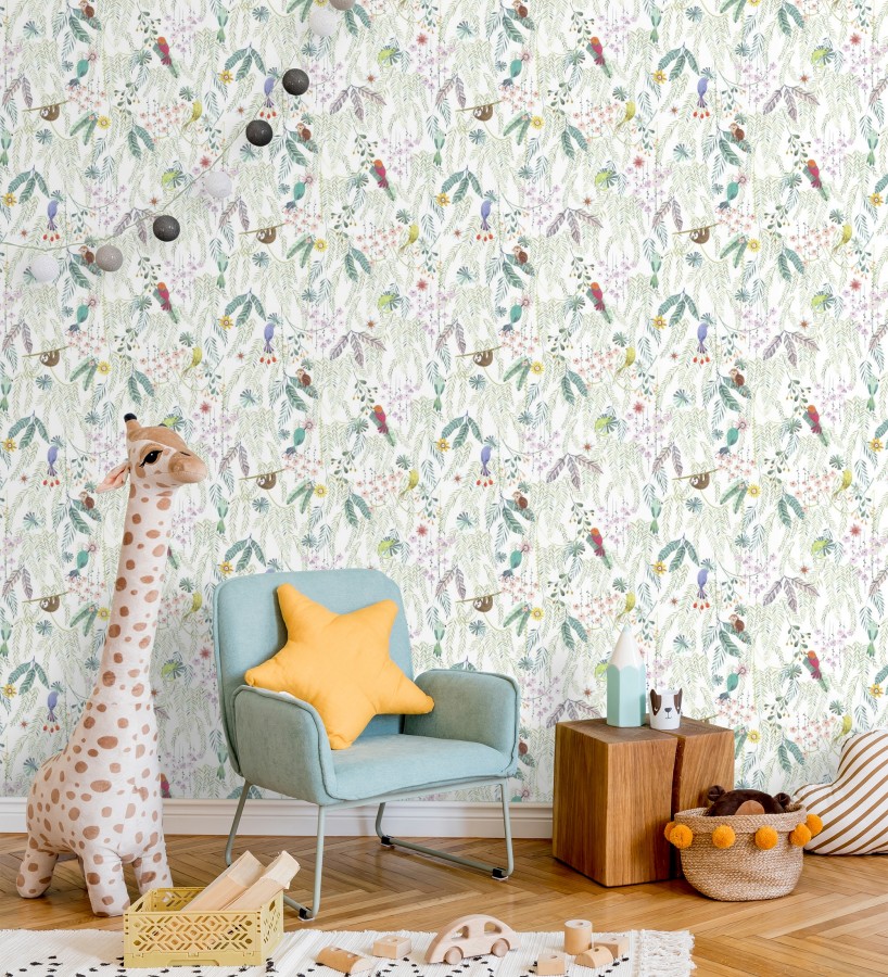 Papel pintado selva mágica de pájaros y flores  Seine Eden 684452