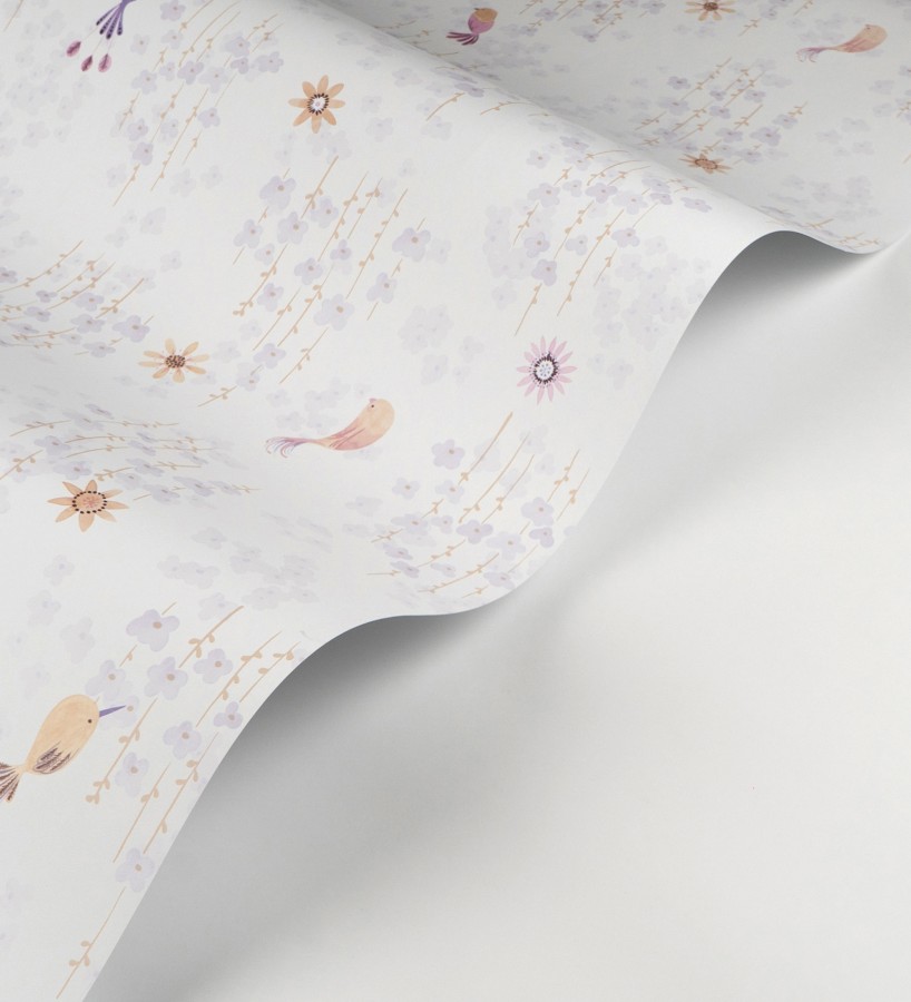 Papel pintado de pajaritos y flores color lila  Alma Birds 684462