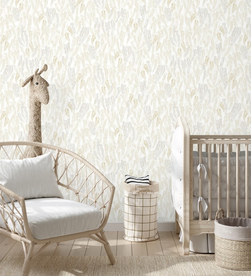 Papel pintado de hojas en tonos beige y gris  Lara Willow 684464