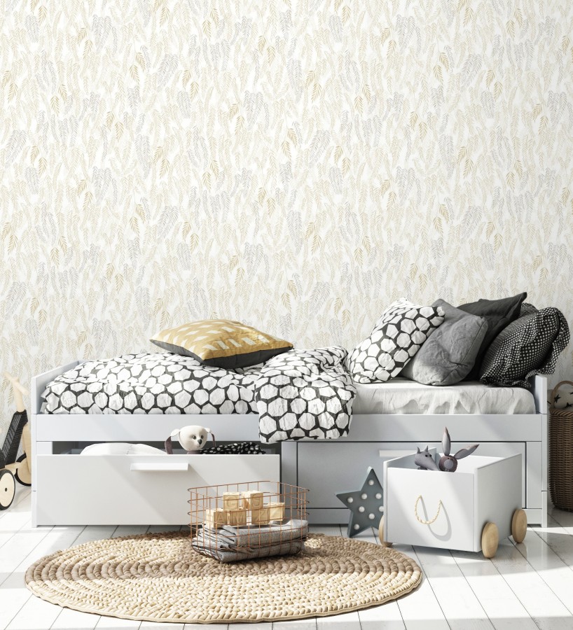 Papel pintado de hojas en tonos beige y gris  Lara Willow 684464