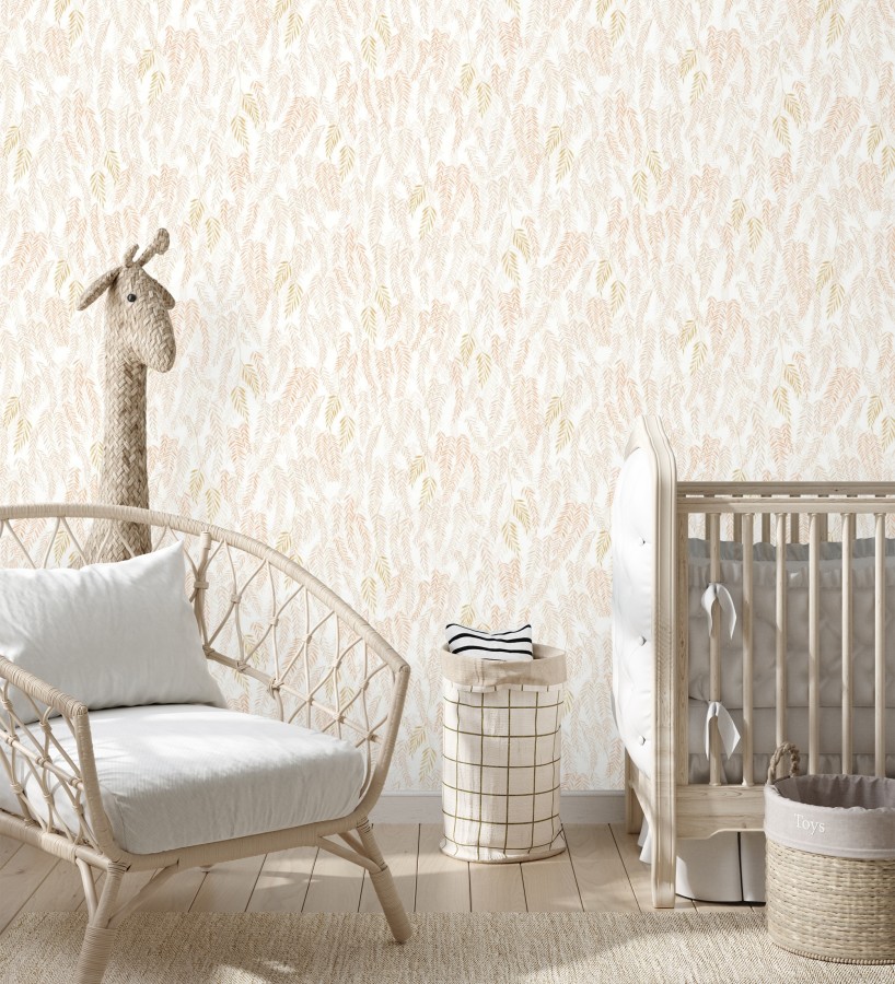 Papel pintado de hojas en tonos coral y beige  Lara Willow 684465