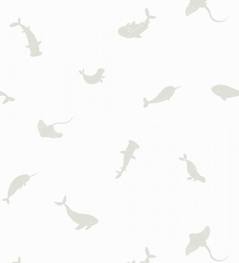 Papel pintado de peces ballenas tiburones y focas infantil color gris  Sydney Playful 684469