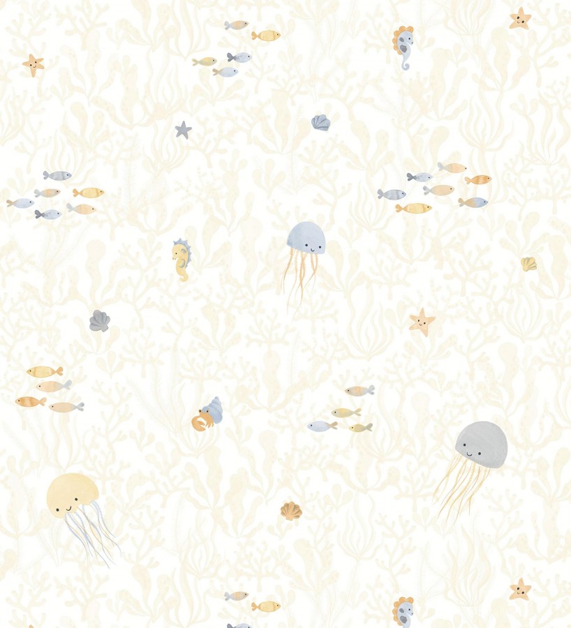 Papel pintado de medusas peces cangrejos y caballitos de mar infantil  Pipo Jelly 684470