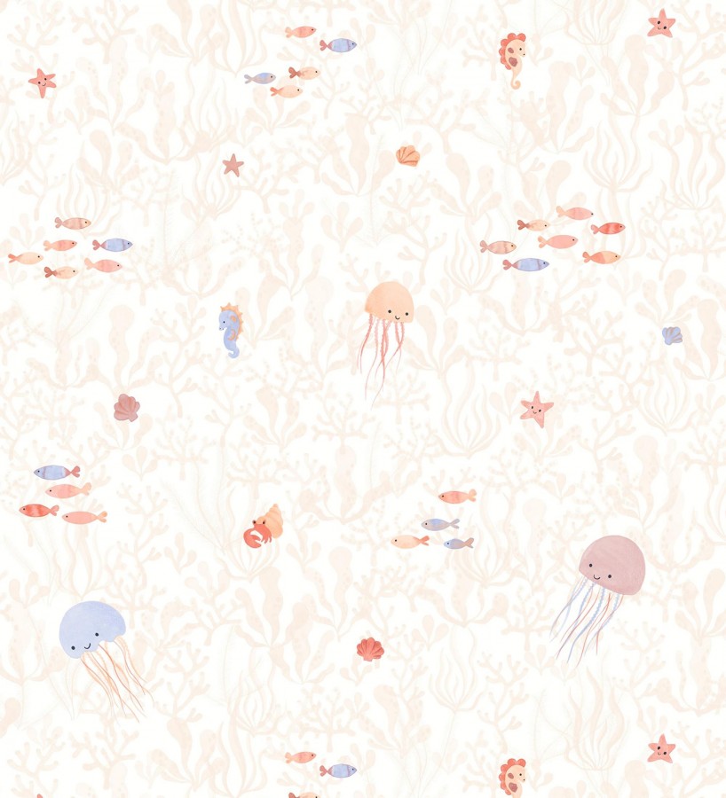 Papel pintado de medusas peces cangrejos y caballitos de mar infantil  Pipo Jelly 684471
