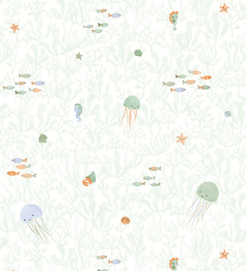 Papel pintado de medusas peces cangrejos y caballitos de mar infantil  Pipo Jelly 684472