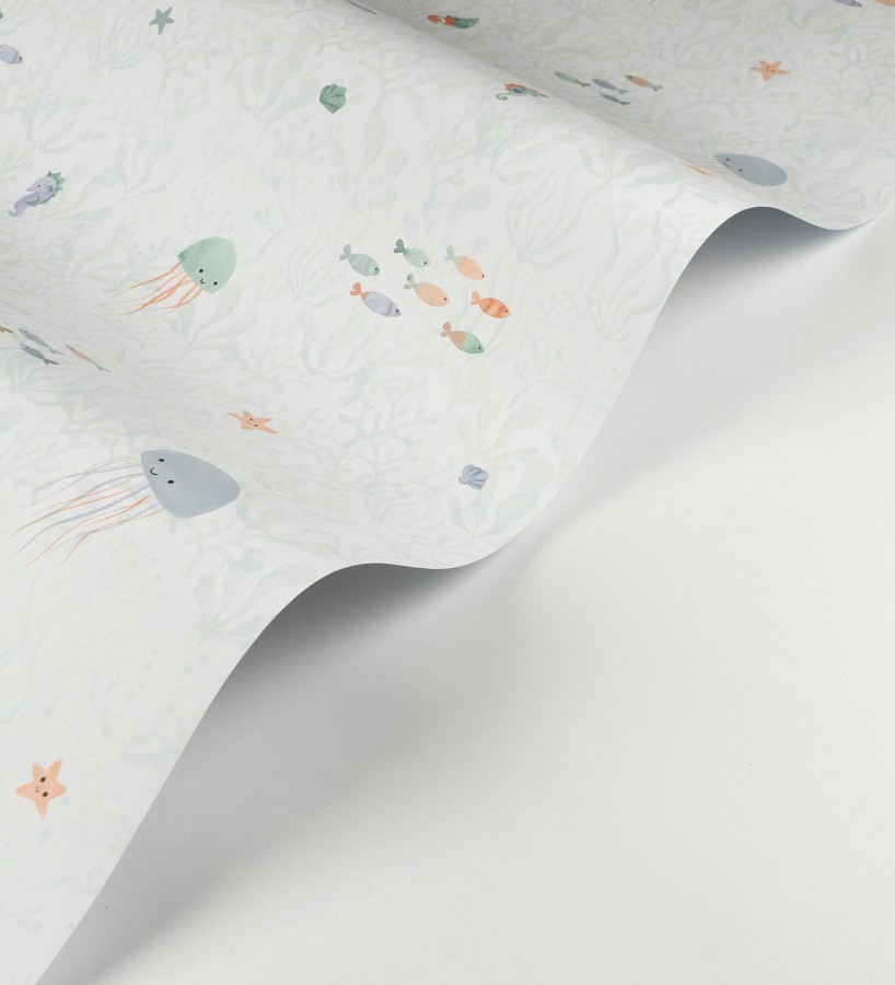 Papel pintado de medusas peces cangrejos y caballitos de mar infantil  Pipo Jelly 684472