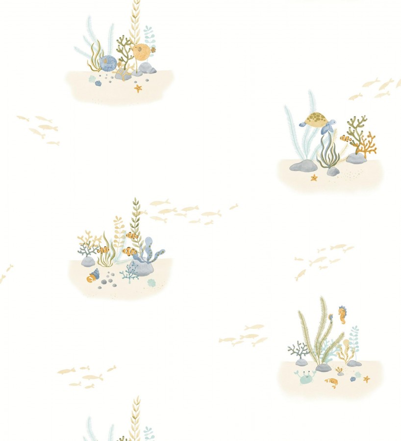 Papel pintado arrecife coral acuarela infantil con peces  Nile Aquatic 684473