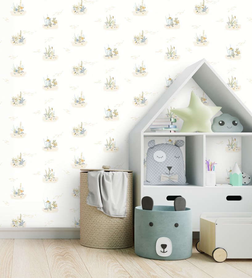 Papel pintado arrecife coral acuarela infantil con peces  Nile Aquatic 684473