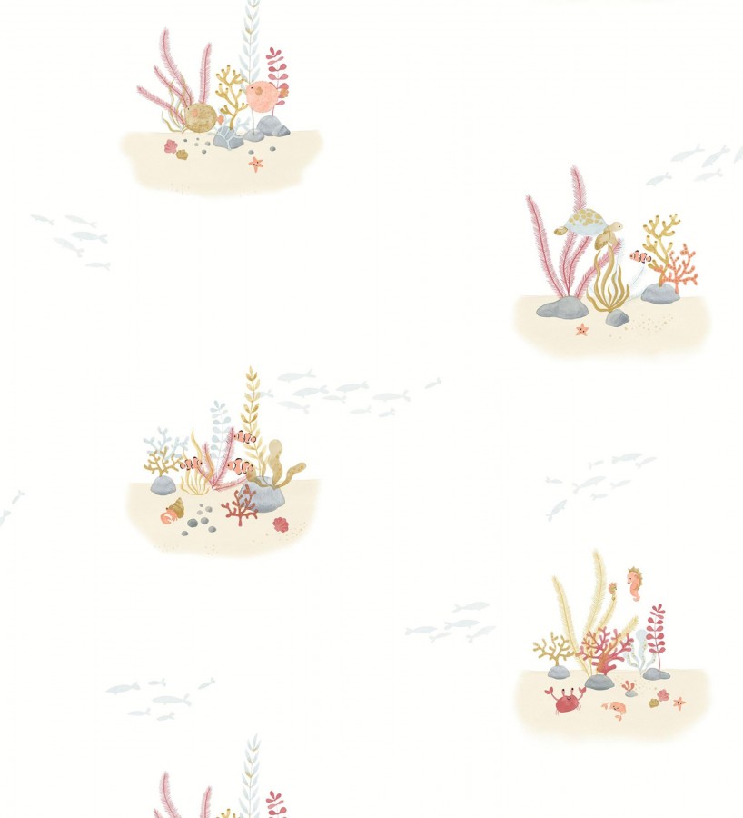 Papel pintado arrecife coral acuarela infantil con peces  Nile Aquatic 684474