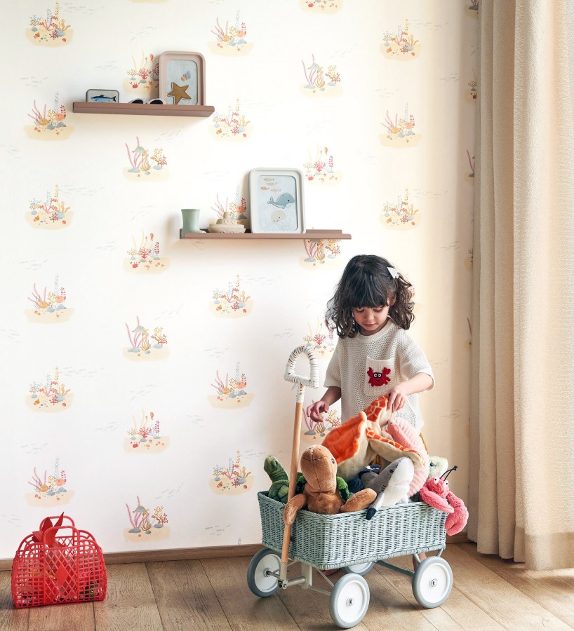 Papel pintado arrecife coral acuarela infantil con peces  Nile Aquatic 684474