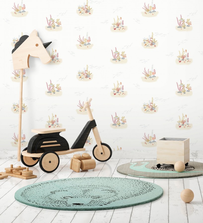 Papel pintado arrecife coral acuarela infantil con peces  Nile Aquatic 684474