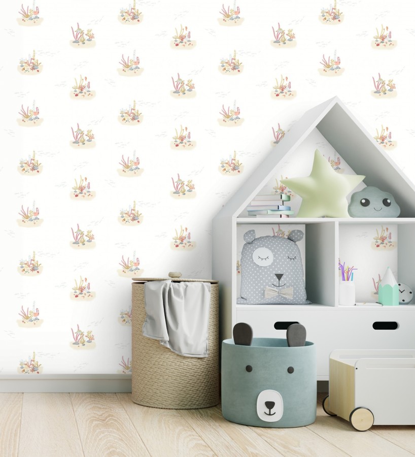 Papel pintado arrecife coral acuarela infantil con peces  Nile Aquatic 684474