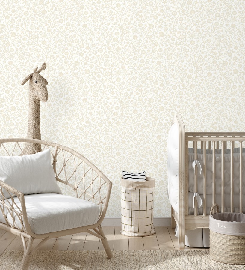 Papel pintado flores ilustración botánica sutil y armónica tono beige  Natalie Reverie 684475