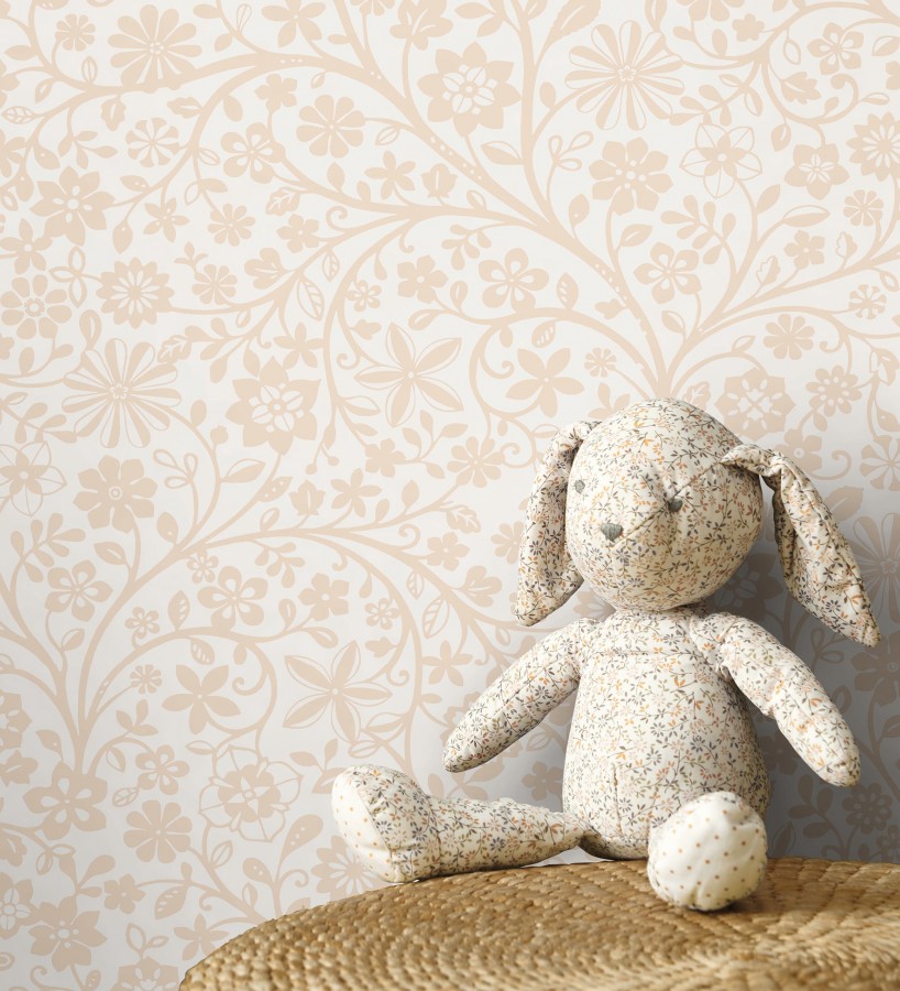 Papel pintado flores ilustración botánica sutil y armónica tono melocotón  Natalie Reverie 684476