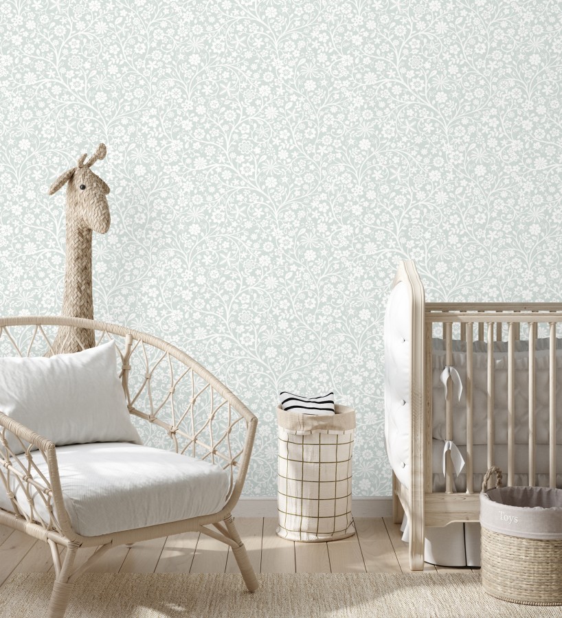 Papel pintado flores ilustración botánica sutil y armónica tono azul  Natalie Reverie 684477