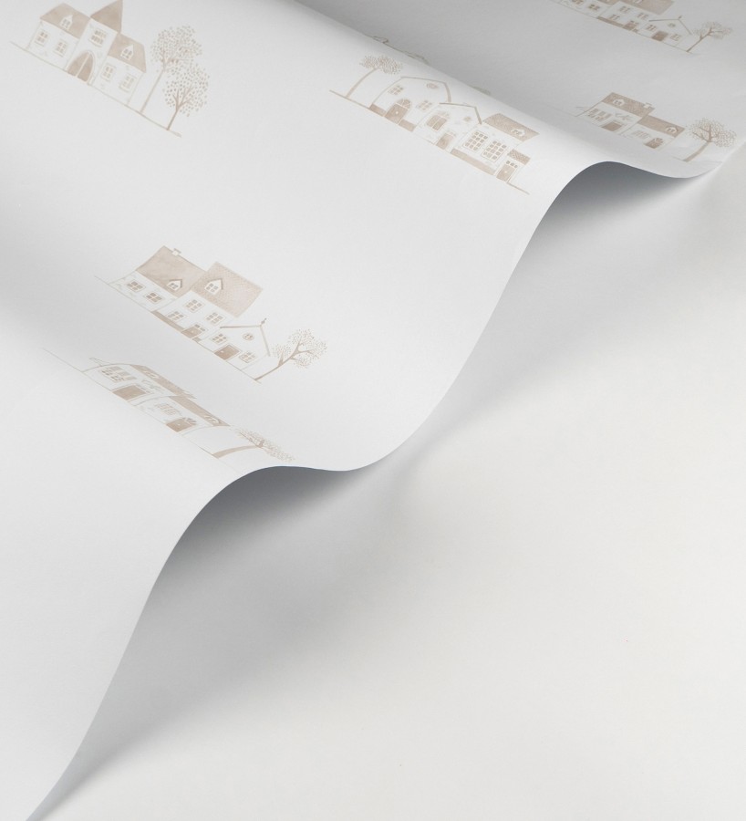 Papel pintado de casas dibujo infantil color beige neutro  Cotswold Lovely 684478