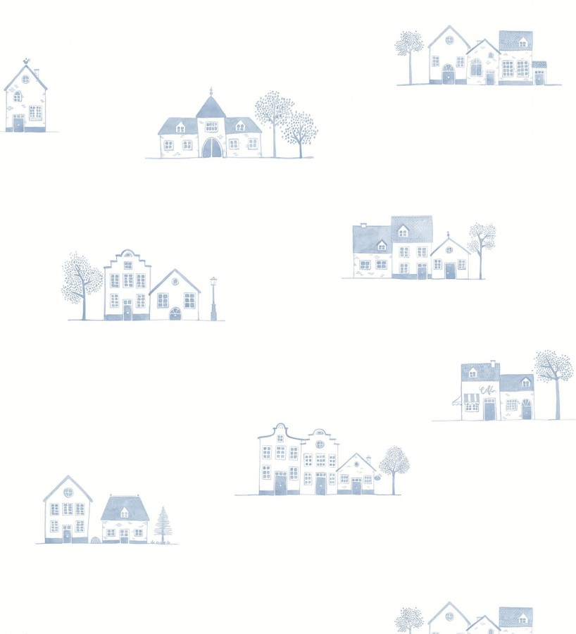 Papel pintado de casas dibujo infantil color azul  Cotswold Lovely 684479