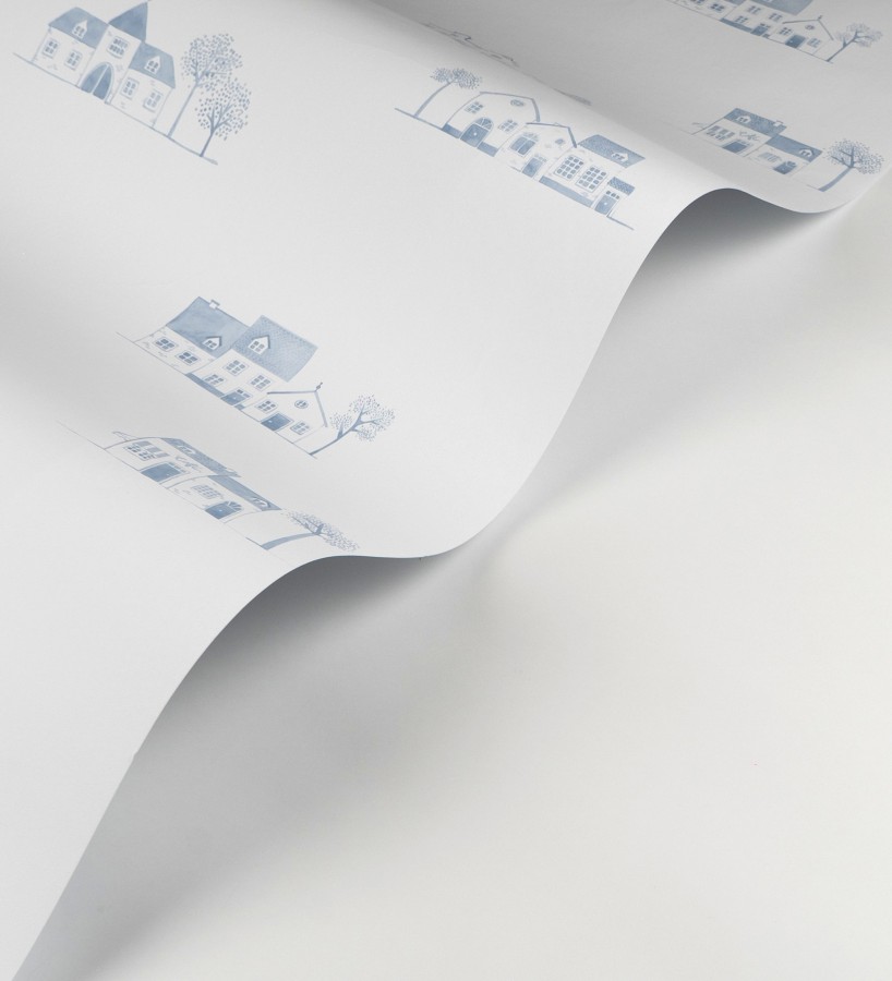 Papel pintado de casas dibujo infantil color azul  Cotswold Lovely 684479