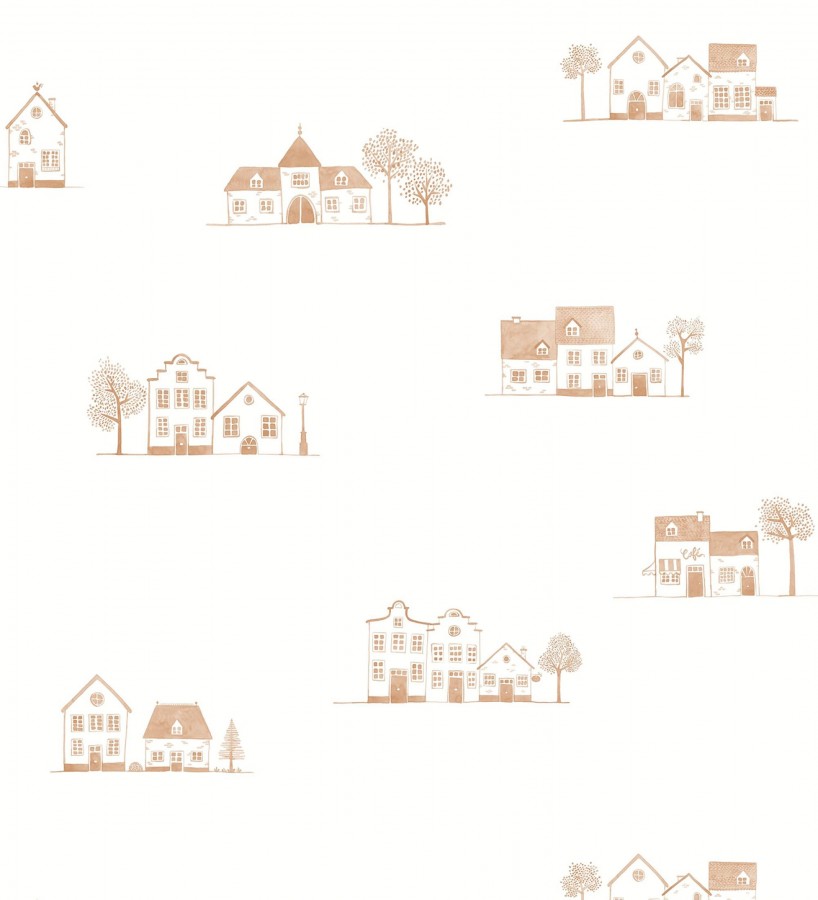 Papel pintado de casas dibujo infantil color teja  Cotswold Lovely 684480