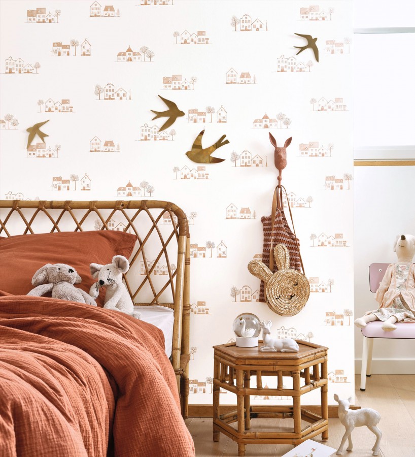 Papel pintado de casas dibujo infantil color teja  Cotswold Lovely 684480