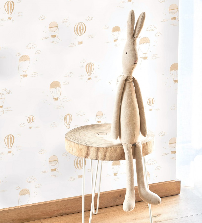 Papel pintado infantil de globos aerostáticos color beige  Lund Airborne 684481