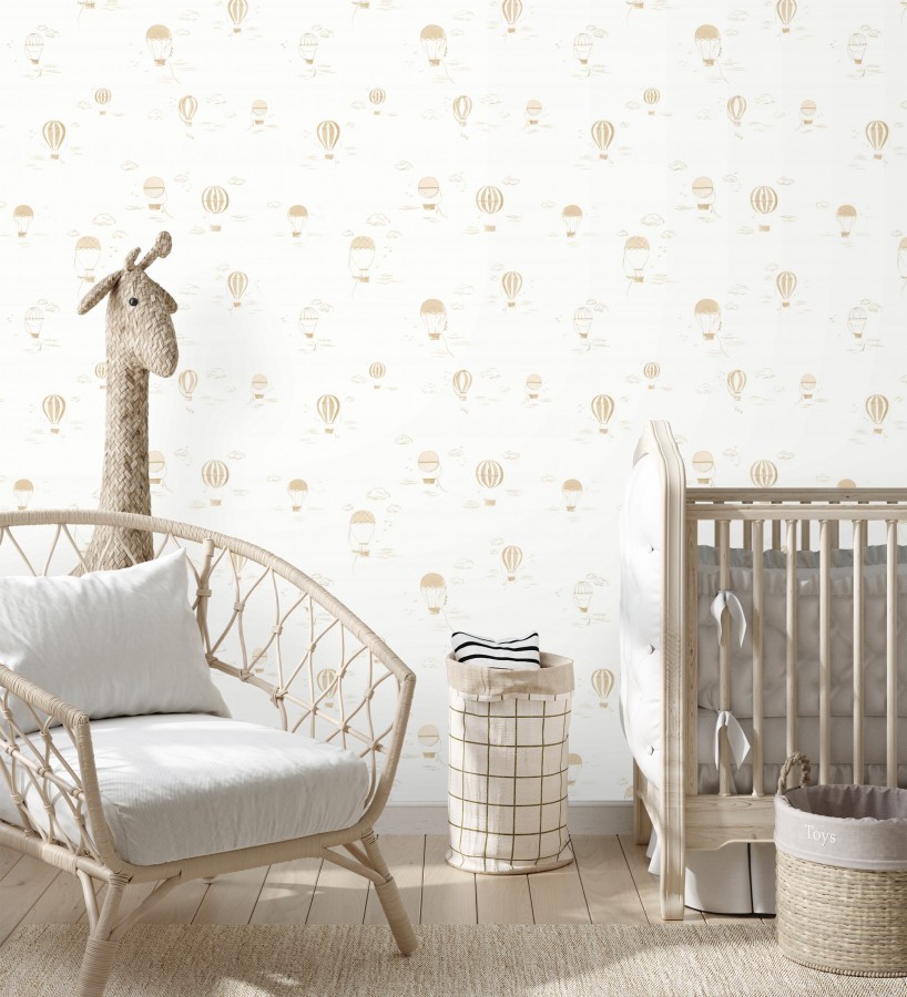 Papel pintado infantil de globos aerostáticos color beige  Lund Airborne 684481