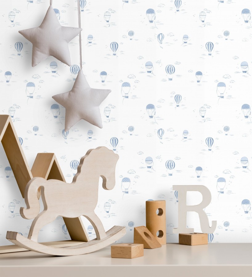 Papel pintado infantil de globos aerostáticos color azul  Lund Airborne 684483