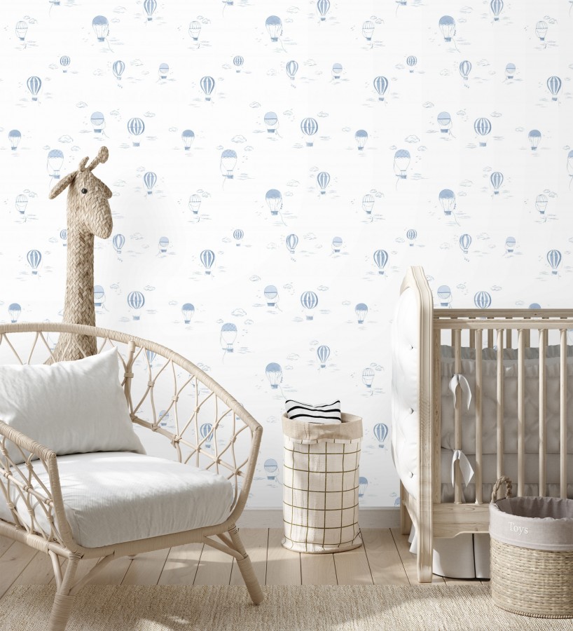 Papel pintado infantil de globos aerostáticos color azul  Lund Airborne 684483