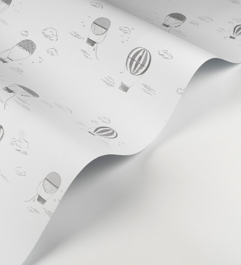 Papel pintado infantil de globos aerostáticos color gris  Lund Airborne 684484
