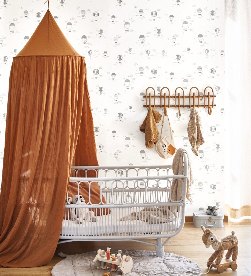 Papel pintado infantil de globos aerostáticos color gris  Lund Airborne 684484